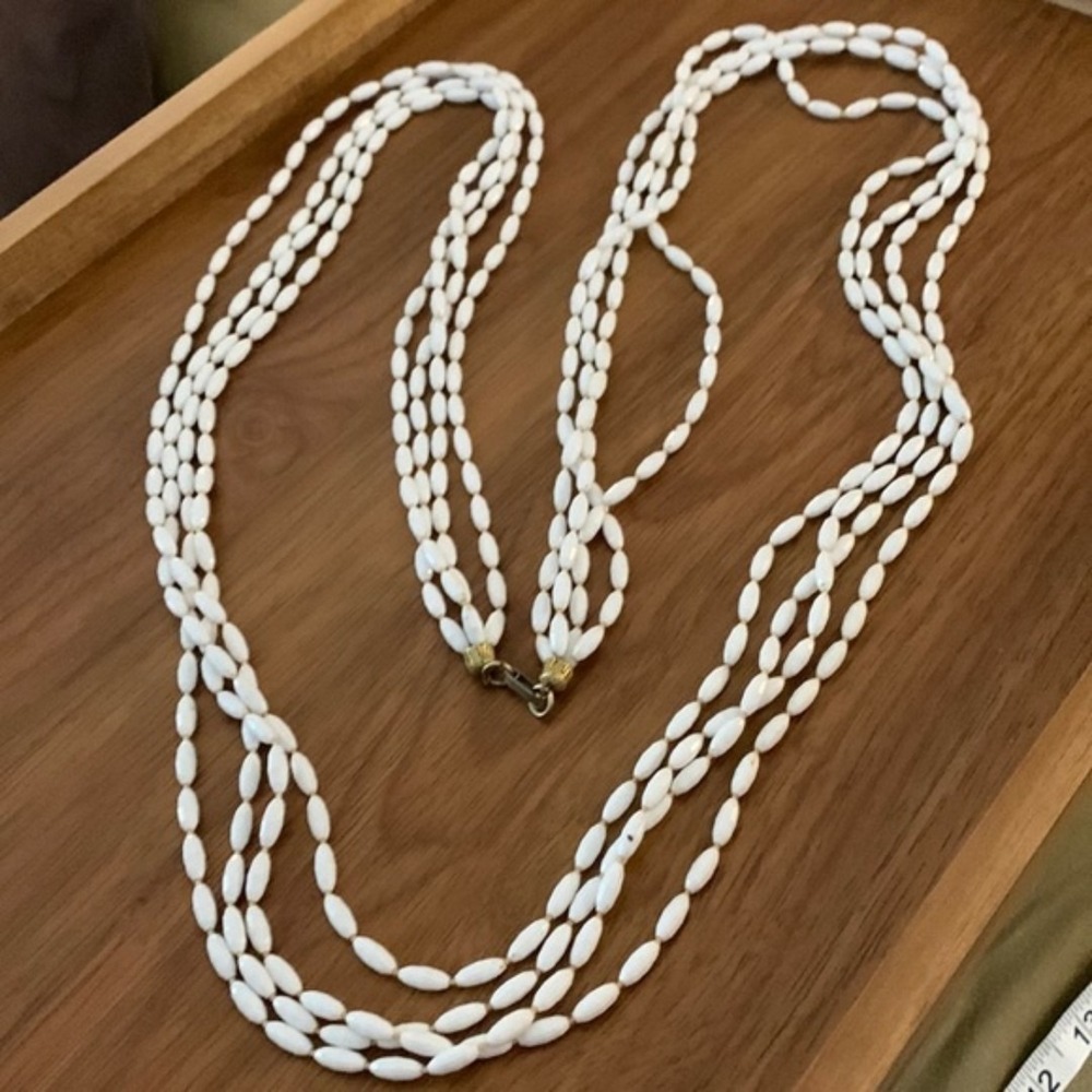 Vintage Long White Seed/Bead‎ 4-strand Necklace size 52"
